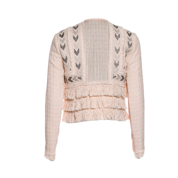 Rebecca Taylor Blush Pink Tweed Embroidered Fringe Jacket Sz 2 - Picture 5 of 6